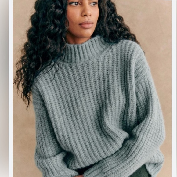 Sezane Josepha Sweater Wool Alpaca Mock Neck Chunky Knit Ribbed Frosted Blue XS - Picture 1 of 13